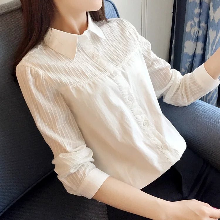 100% Cotton Shirt Women Blouses Long Sleeve Autumn Slim Casual White Office Shirt OL Blusas Feminine Lady Tops