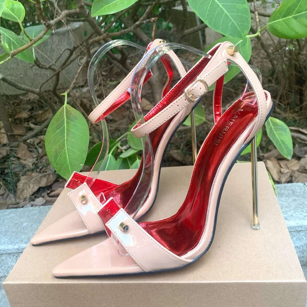 Women Metal High Heels 12cm Black Sandals Stilettos Pointy Toe Metal Heels Model Chic Drag Queen SM Man Unisex Shoes Size46