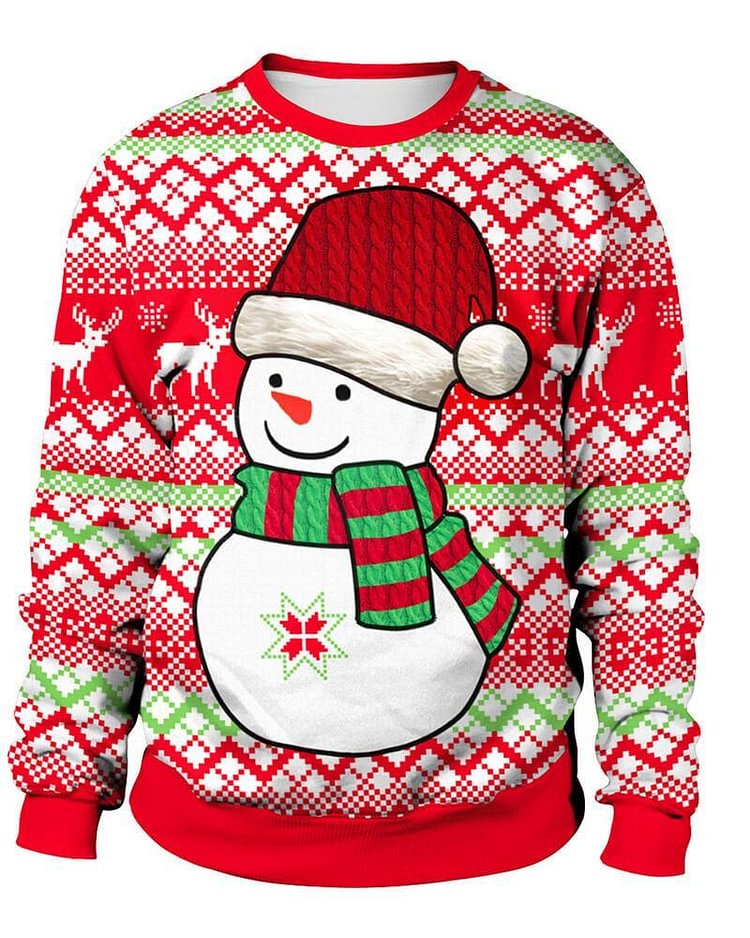 Mayoulove Christmas Snowman Print Unisex Pullover Jumper Sweatshirt-Mayoulove