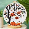 Halloween Pumpkin Night Long Stitch DIY Stamped Embroidery Kit for Adults Beginners Craft Lovers Gift Cross Stitch Kit 24x24cm with 15cm Embroidery Hoop
