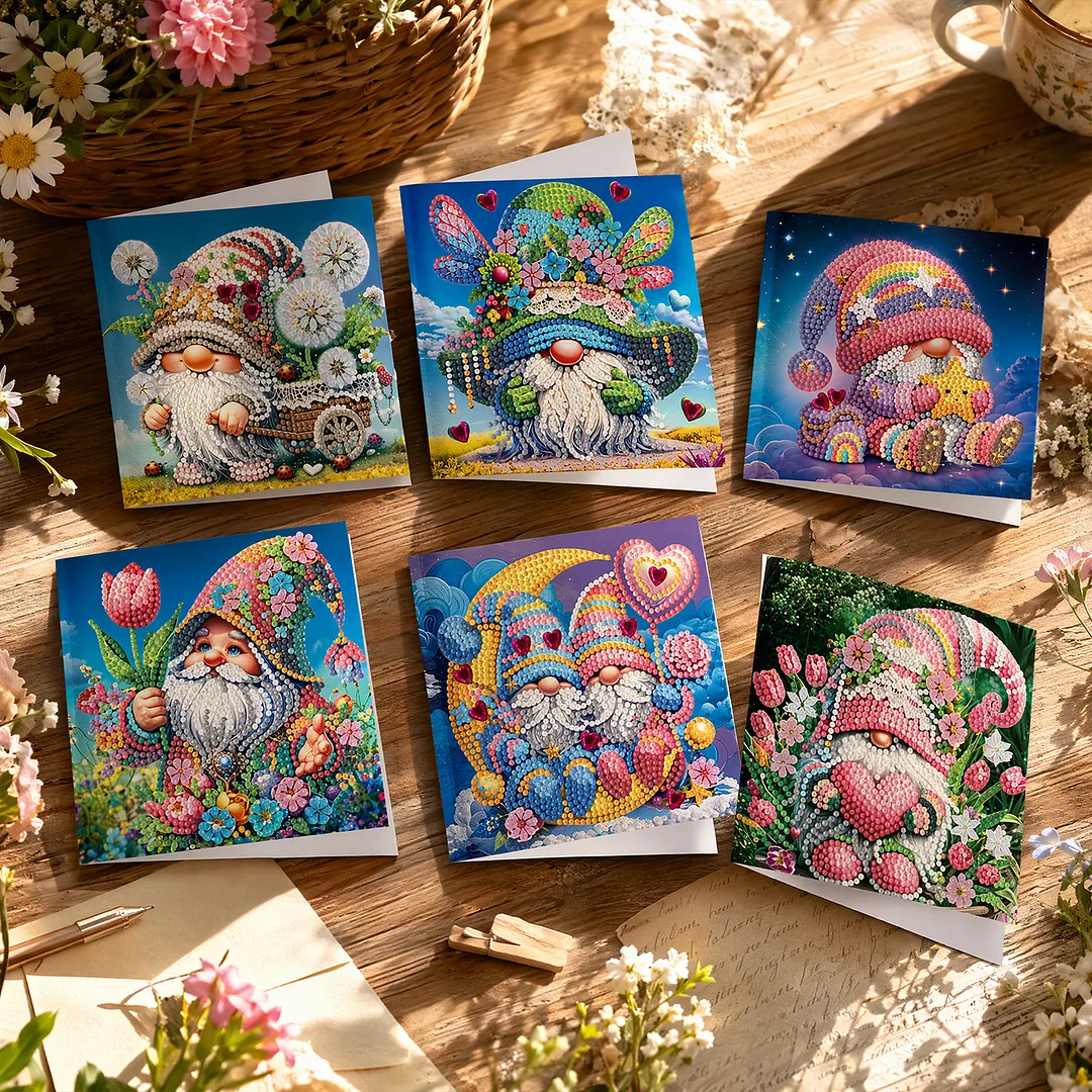 6pcs Goblin DIY Diamond Painting Greeting Card Kits with Envelopes Diamond Art Greeting Cards Diamond Art Cards Kits for Adults DIY Crafts Family Friend Gifts