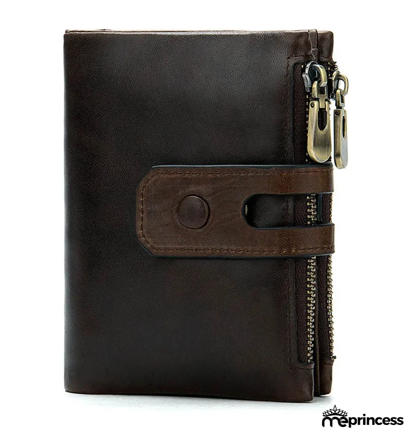 Women's Genuine Leather Zipper Hasp Closure Solid Pattern Wallets