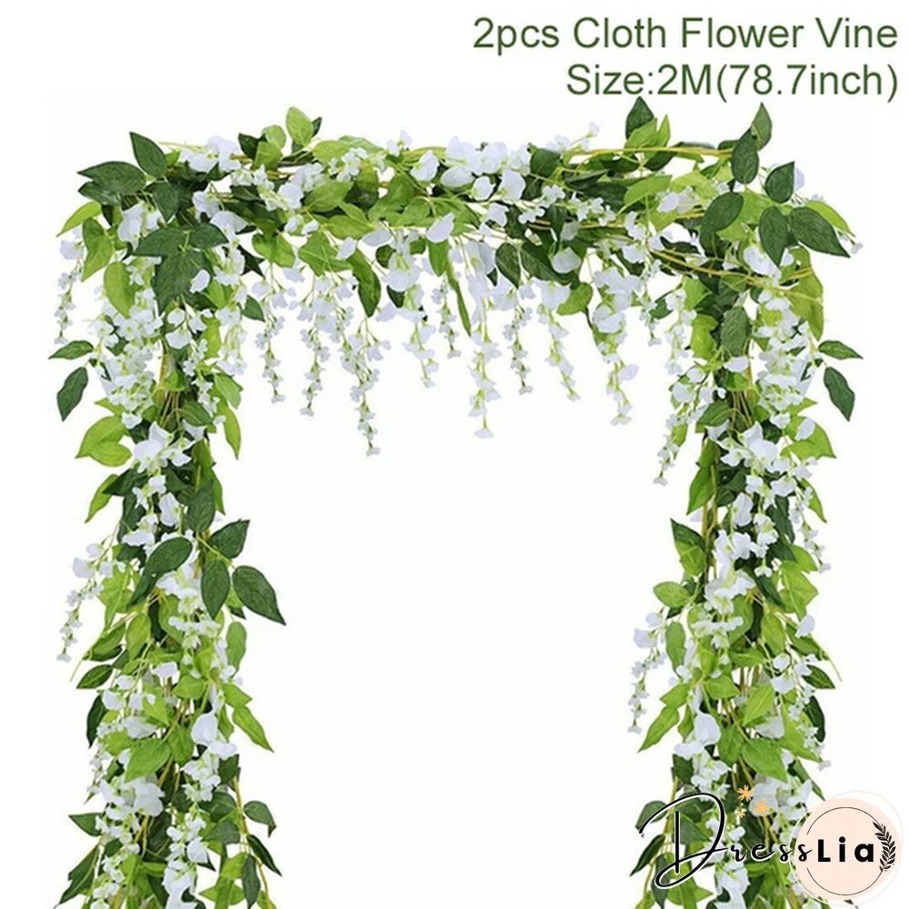 2pcs Boutique Artificial Flowers Wisteria Garland Vine Simulation Wreath Rattan Hanging for Home Garden Ceremony Wedding Arch Floral Decor