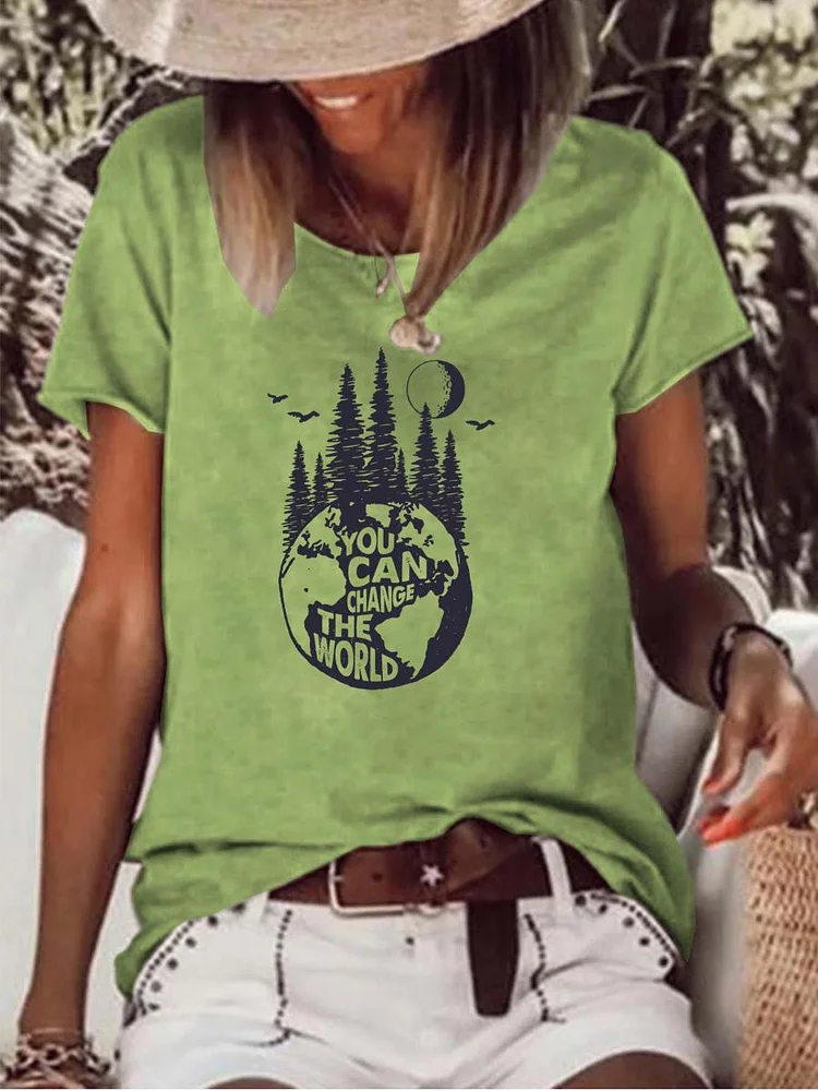 You Can Change the World Earth with Trees Raw Hem Tee