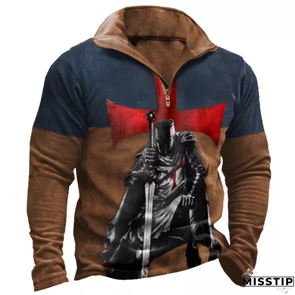 Men's Vintage Templar Knights Cross Print Sweatshirt