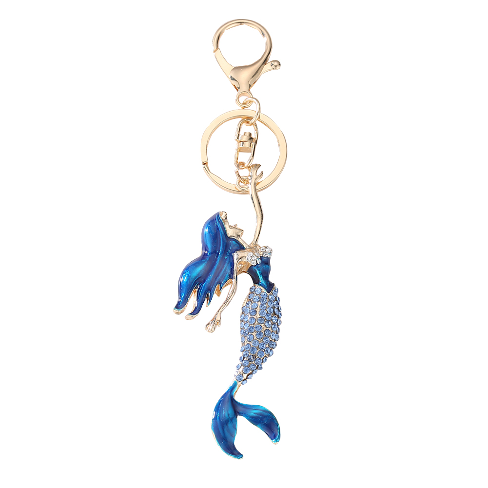 

YYS047 Creative Mermaid Metal Keychain Alloy Rhinestone Keyring Gift(Blue, 蓝色, 501 Original