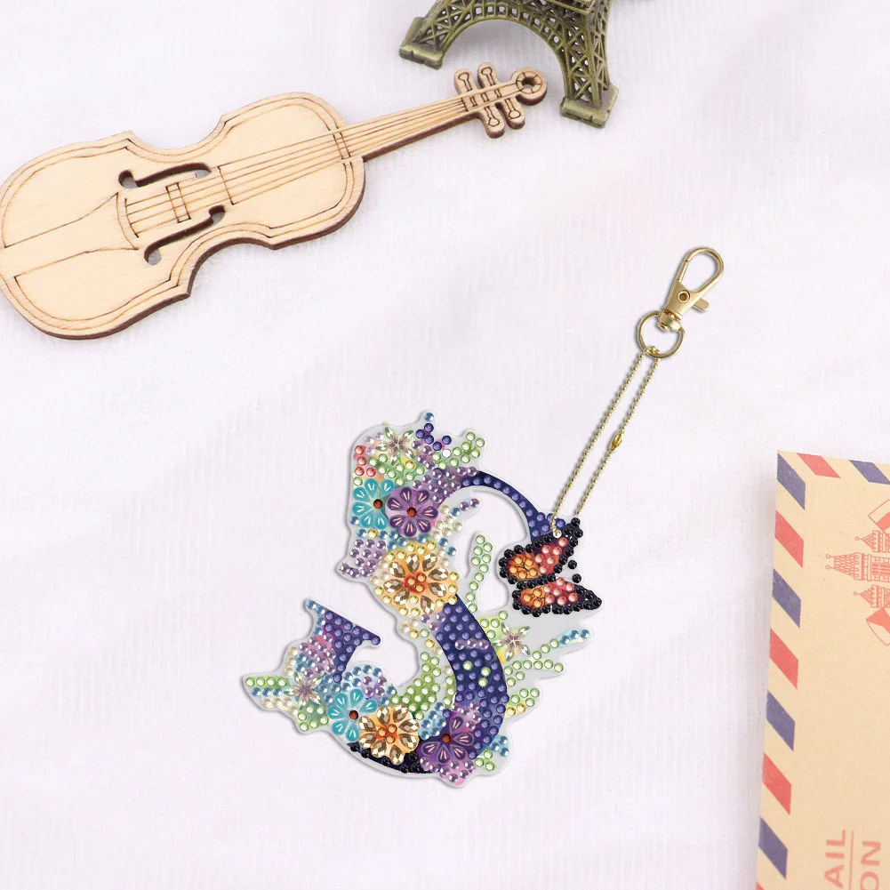 DIY S Diamond Art Key Rings Lettter Keychain Supplies Gift for Kids(Double Sided)