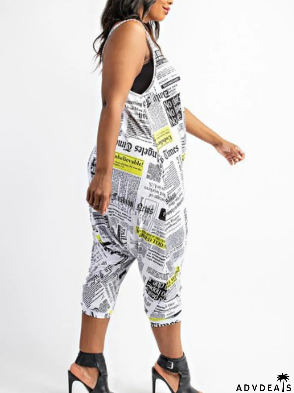Plus Size Fashion Casual Printed Tank Top Jumpsuit