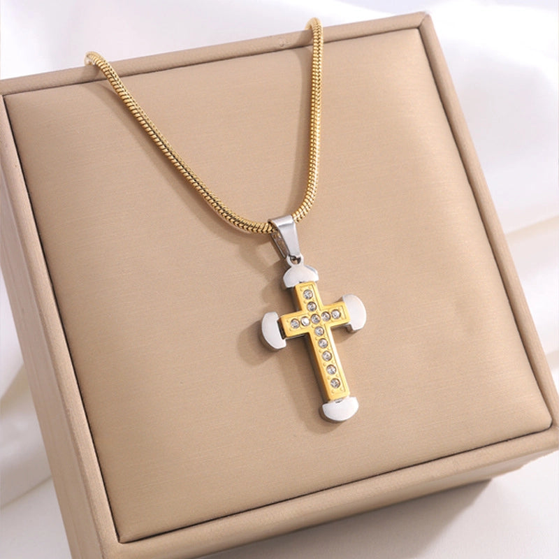 Hip-Hop Streetwear Cross Titanium Steel Pendant Necklace