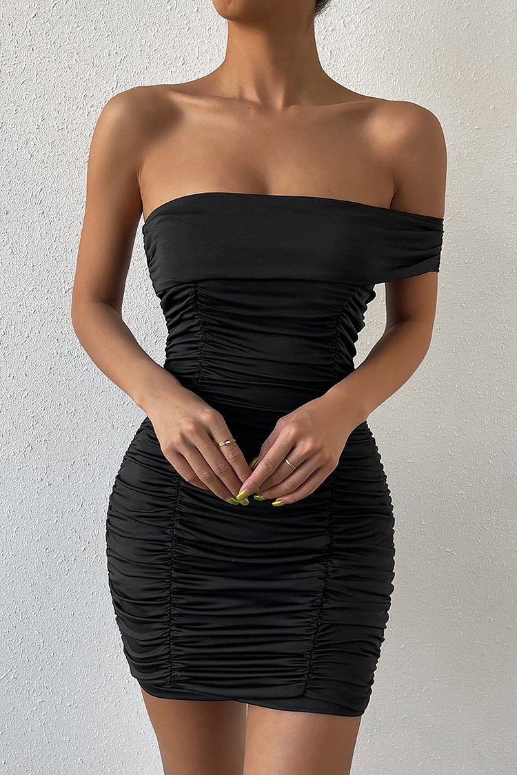 Off Shoulder Asymmetric Ruched Bodycon Party Mini Dress