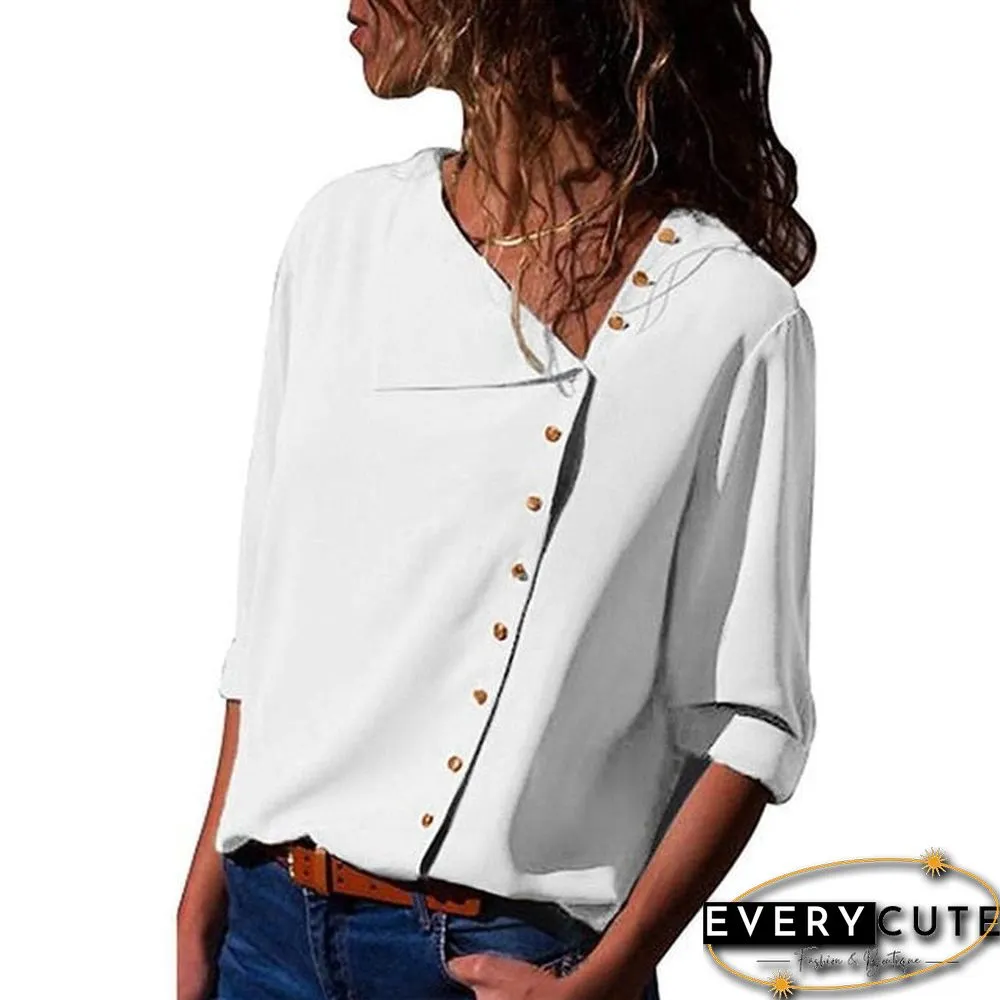 Womens tops and blouses-fashion long sleeve-skew collar chiffon blouse casual plus size