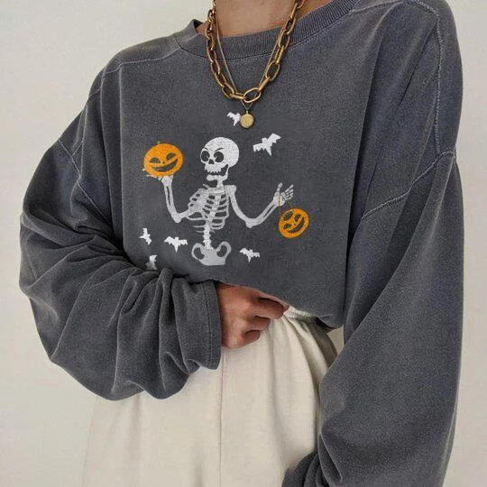 Skull pumpkin print sweatshirt designer