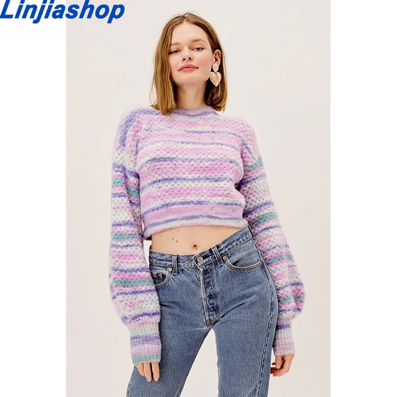 2021 New Winter High Quality Ladies Sweater Fashion Female Sweater Elegant Leisure Warm Striped Women Pullover Sweater