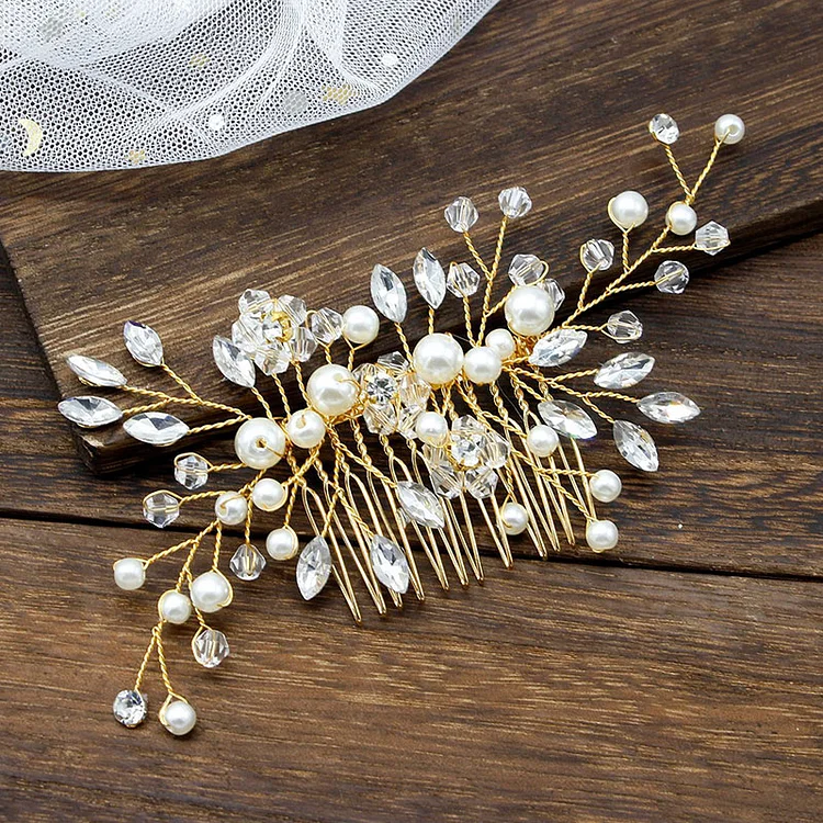 White Crystal Evening Plate Hair Comb