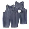 Baby Easter Outfit Denim Overall Pants Bunny Ear Romper with Pom Pom Tail Jeans Jumpsuit Cute Rabbit Ear Overalls for Toddler Boy Girl
