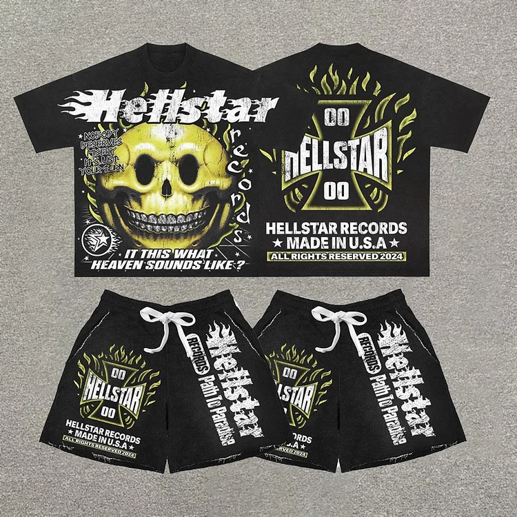 Hellstar Smiley Face Graphic T-Shirt And Shorts Set