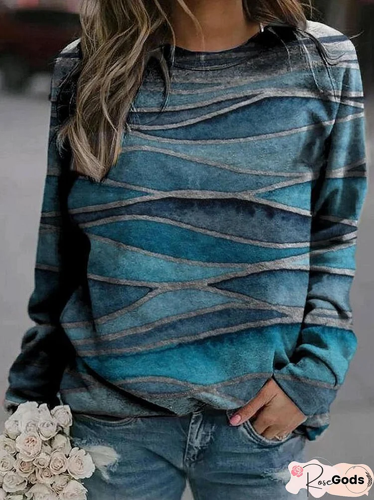 Casual Long Sleeve Wave Printed Sweatshirts