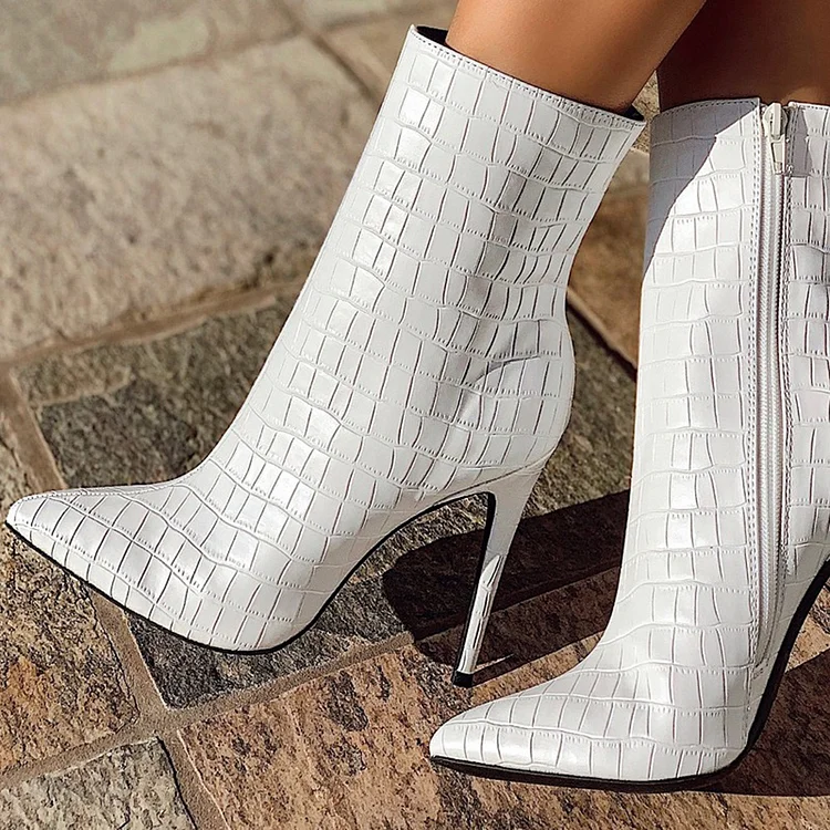 White Ankle Stiletto Boots - Chic and Stylish Vdcoo