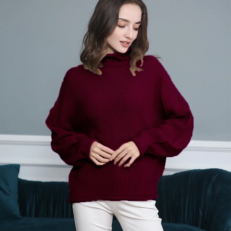 Wongn Wongn Style Women's Sweater Fashion Casual Women's Long Sleeve High Collar Pure Color Knit Pullover