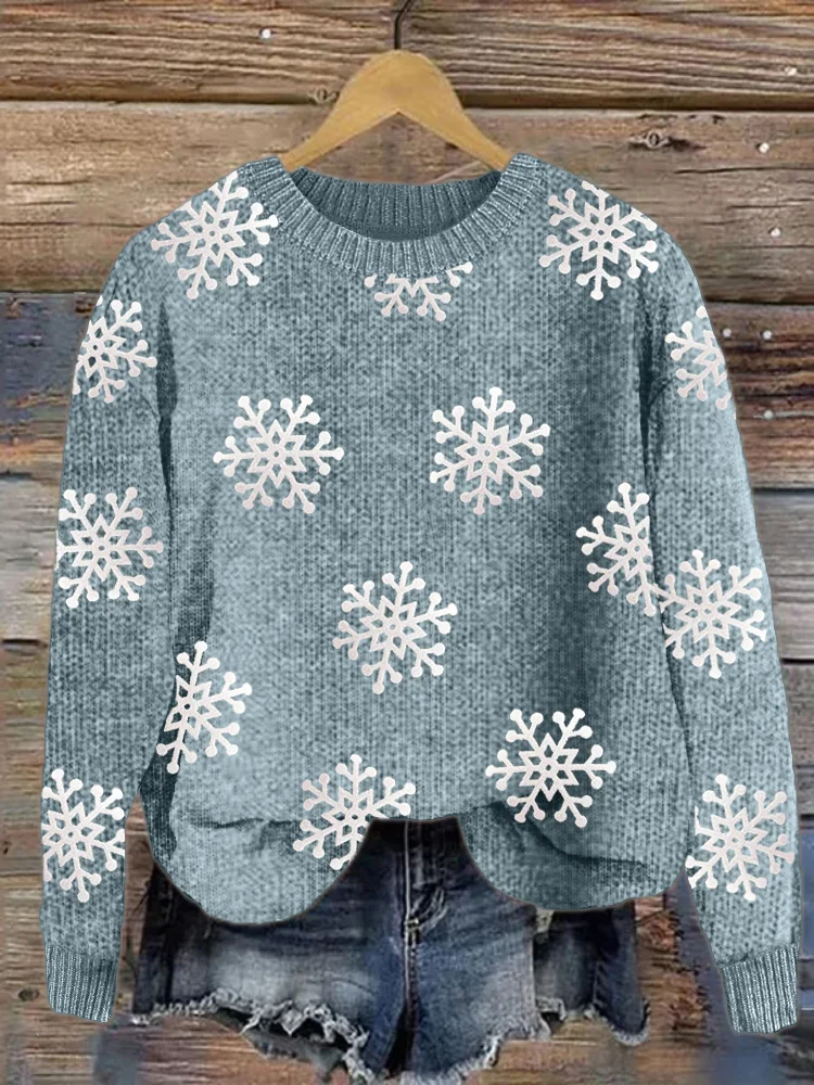 Snowflakes Plush Pattern Cozy Knit Sweater