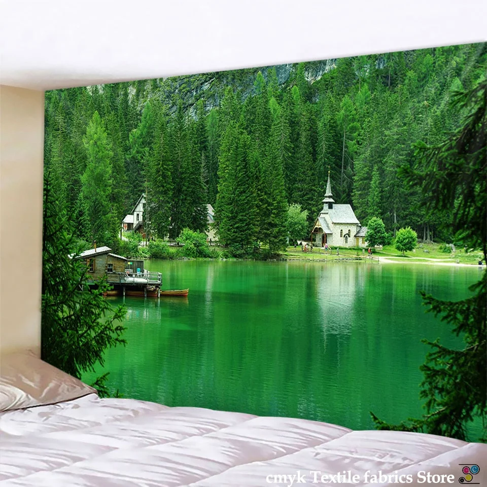 Green Bamboo Forest Nature Tapestry Design Wood Grain Tapestry Forest Wall Hanging  Living Room Decoration Home Decor Tree Wall