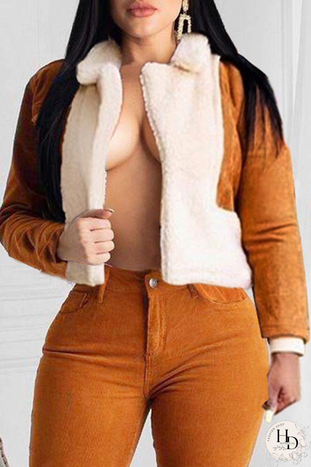 Black Celebrities Solid Patchwork Turndown Collar Outerwear