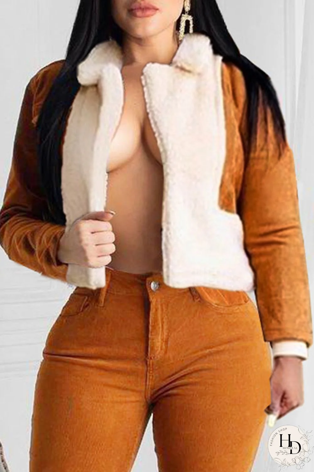 Black Celebrities Solid Patchwork Turndown Collar Outerwear