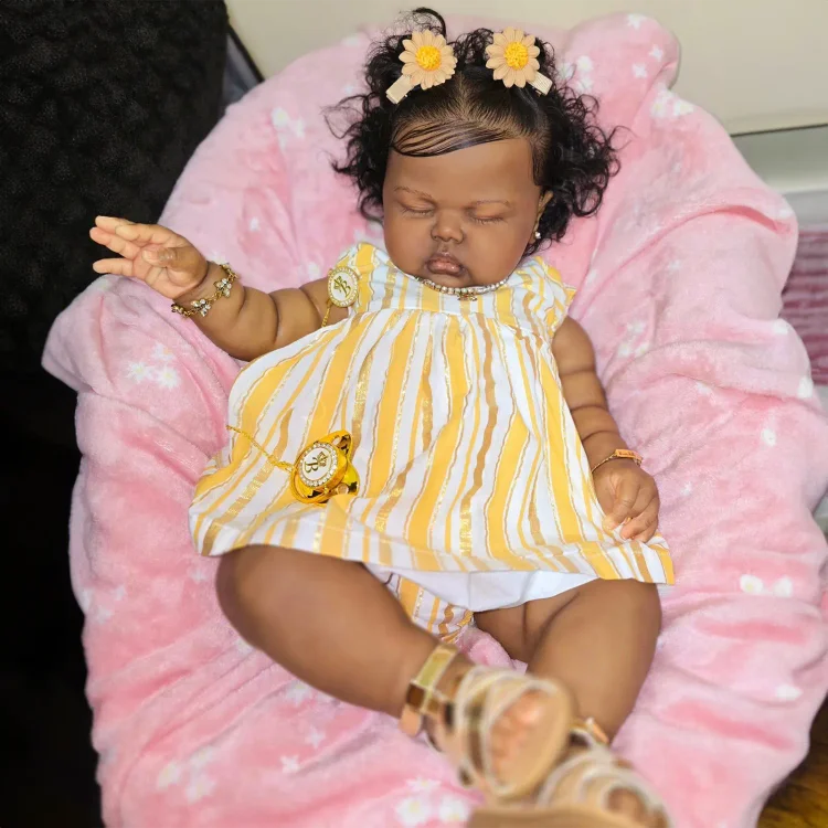  20" Lifelike African American Handmade Hand Rooted Curly Black Hair Reborn Girl Doll Caoina - Reborndollsshop®-Reborndollsshop®