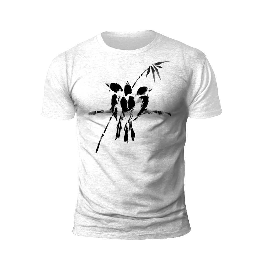 Ink Wash Bamboo Birds: Tranquility T-Shirt
