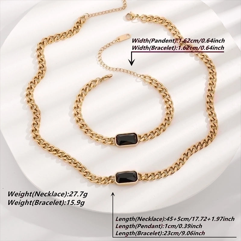 Glam Luxurious Roman Style Solid Color 304 Stainless Steel Rhinestones 18K Gold Plated Plating Inlay Bracelets Necklace