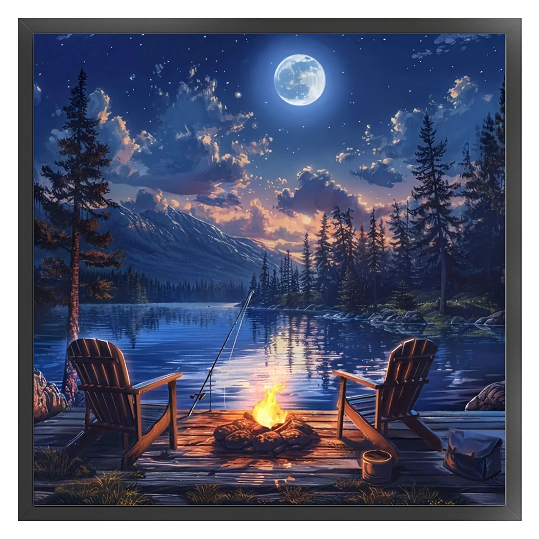 Campfire Castle Full 14CT DIY Counted Cross Stitch Kits for Home Decor 40x40cm