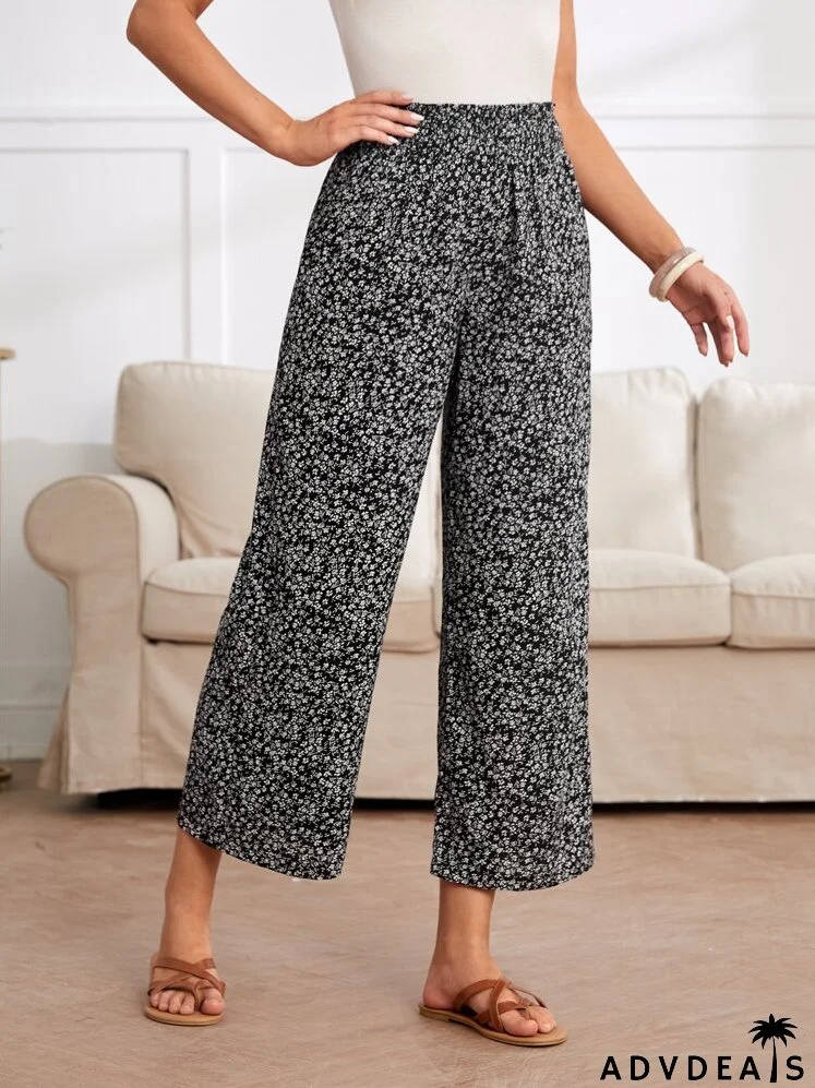 Ditsy Floral Print Wide Leg Pants