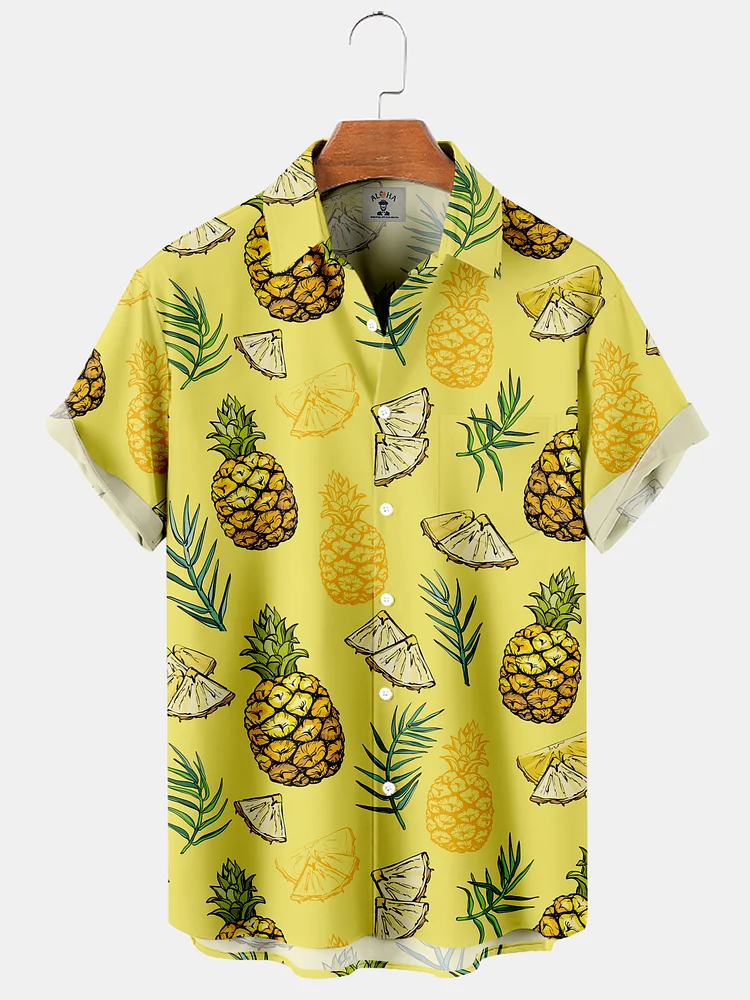 Men's Hawaiian Pineapple Print Short Sleeve Shirt