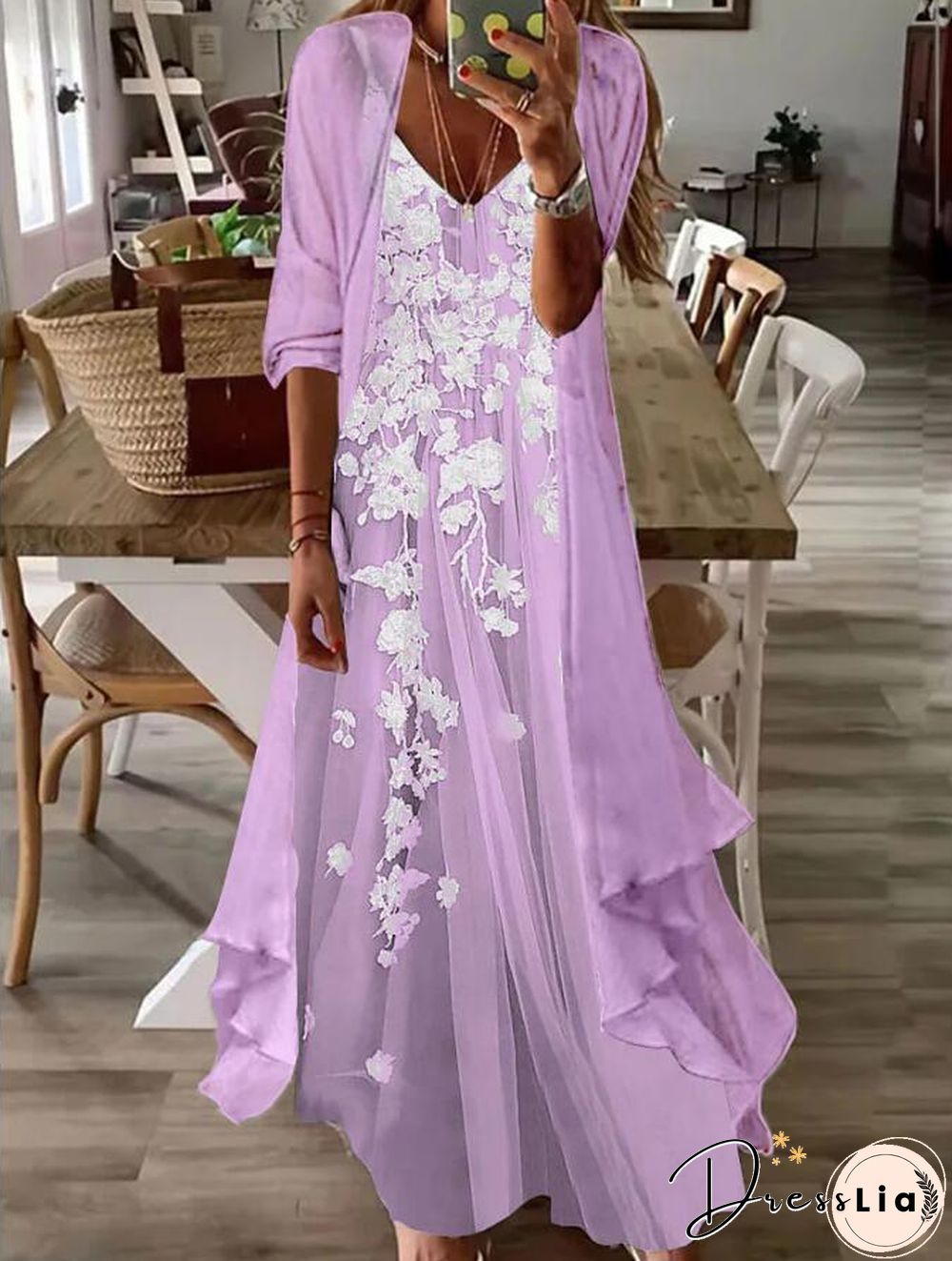 Fake Two-piece Half-sleeve Printed Pleated Casual Sexy Dress