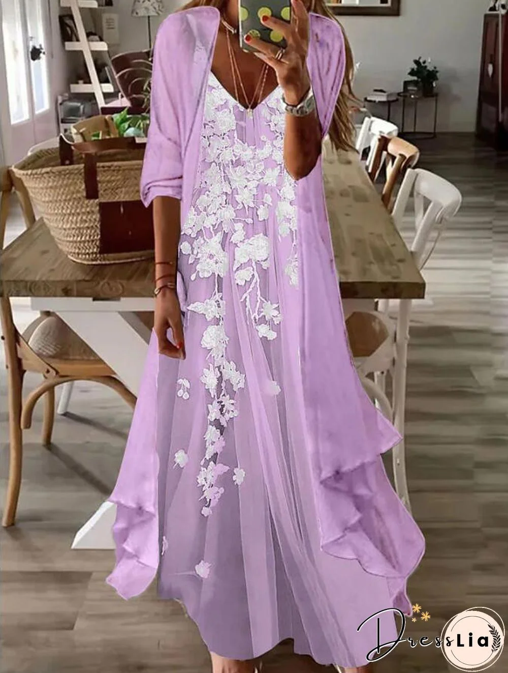 Fake Two-piece Half-sleeve Printed Pleated Casual Sexy Dress