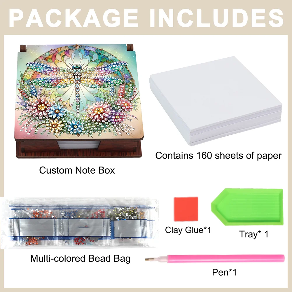 DIY Flower Dragonfly Diamond Painting Note Box Paper 160 Sheets of Paper for DIY Art Craft