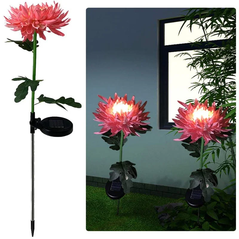 2PC Outdoor Solar Chrysanthemum Lights, Waterproof Outdoor Garden Light For Patio Yard Decor