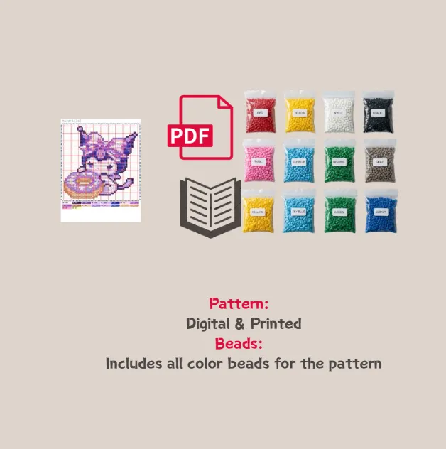 Purple Doughnut Kuromi Pattern Fuse Bead Kit  | Cute DIY Fuse 1471 Beads Set