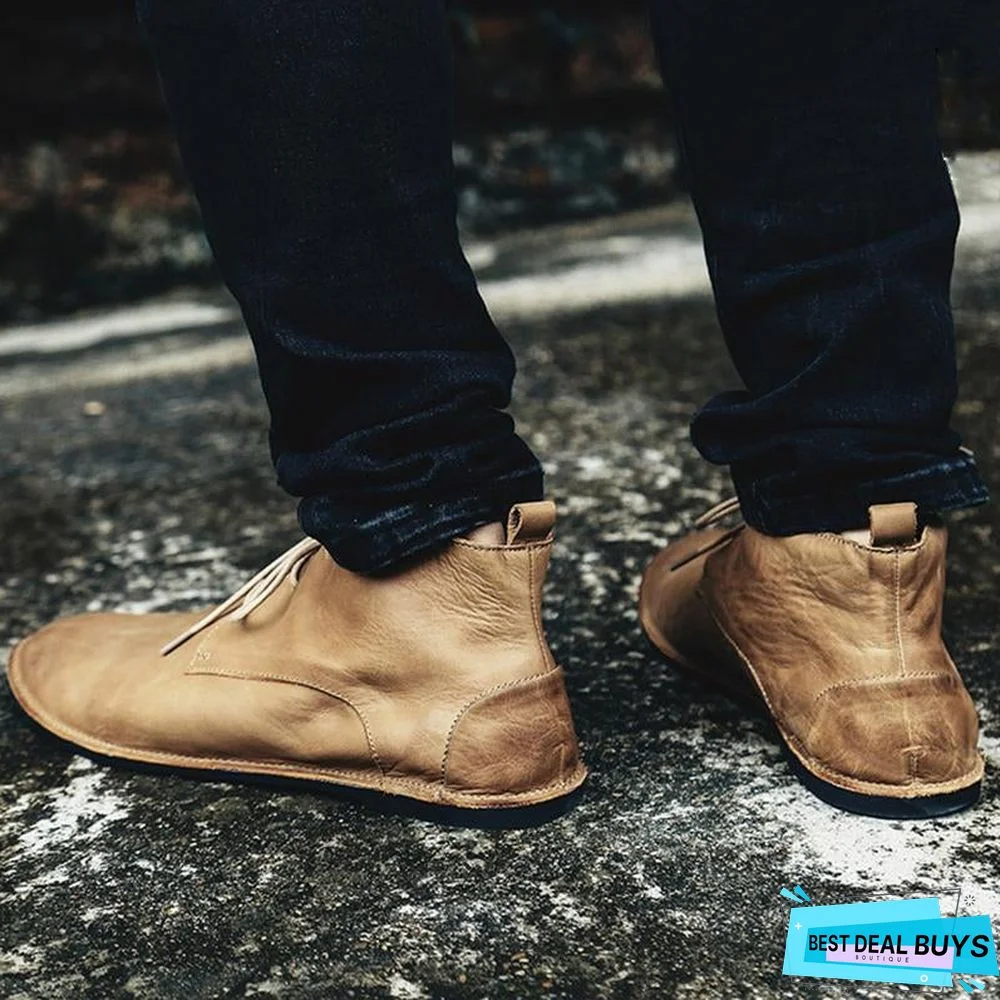 Men's Casual Soft Leather Lace Up Handcrafted Boots