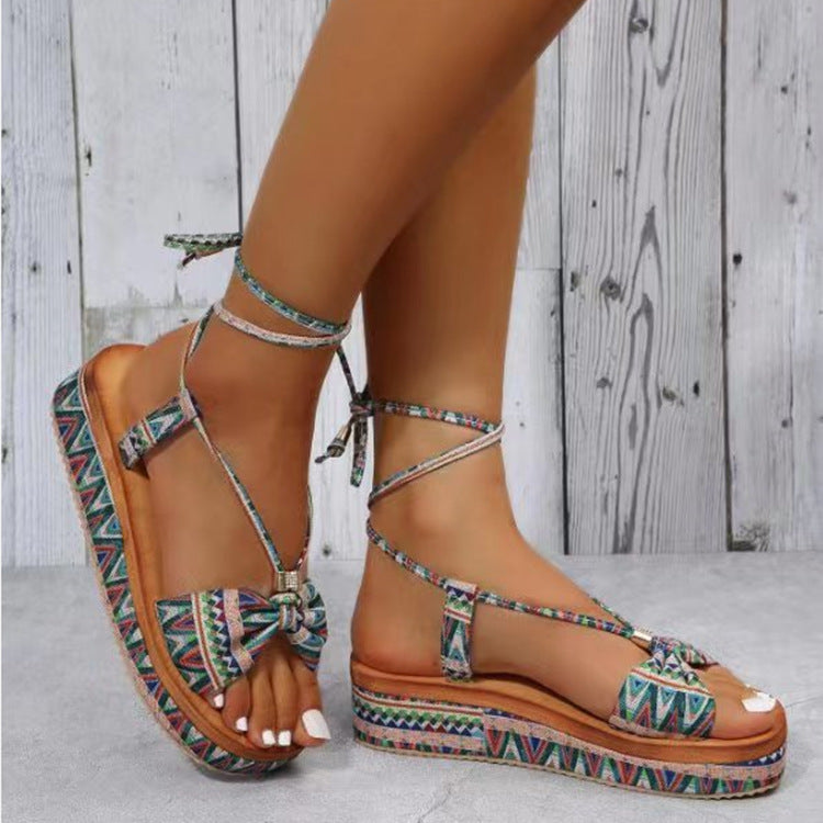 Women's chunky platform ankle lace-up sandals | Summer holiday sandals