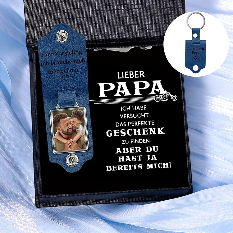 Kettenmachen Personalisierter Foto & Text Leder Schlüsselanhänger-Fahr Vorsichtig, ich brauche dich hier bei mir-Geschenk mit Nachrichtenkarte für Vater