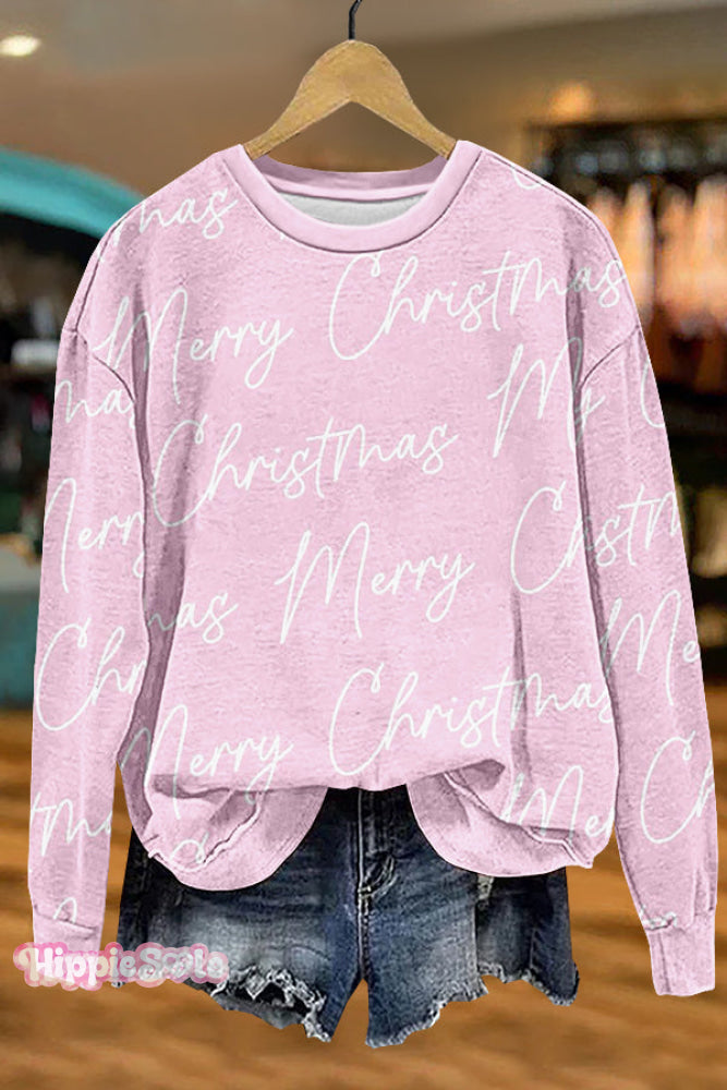 Pink Sweet Merry Christmas Print Sweatshirt / S Tops
