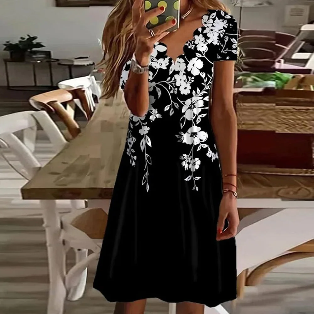 Modern Short Sleeve Black Mini Dress
