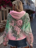 Women's Classic Rose Embroidery Art Comfy Hoodie - Image 5