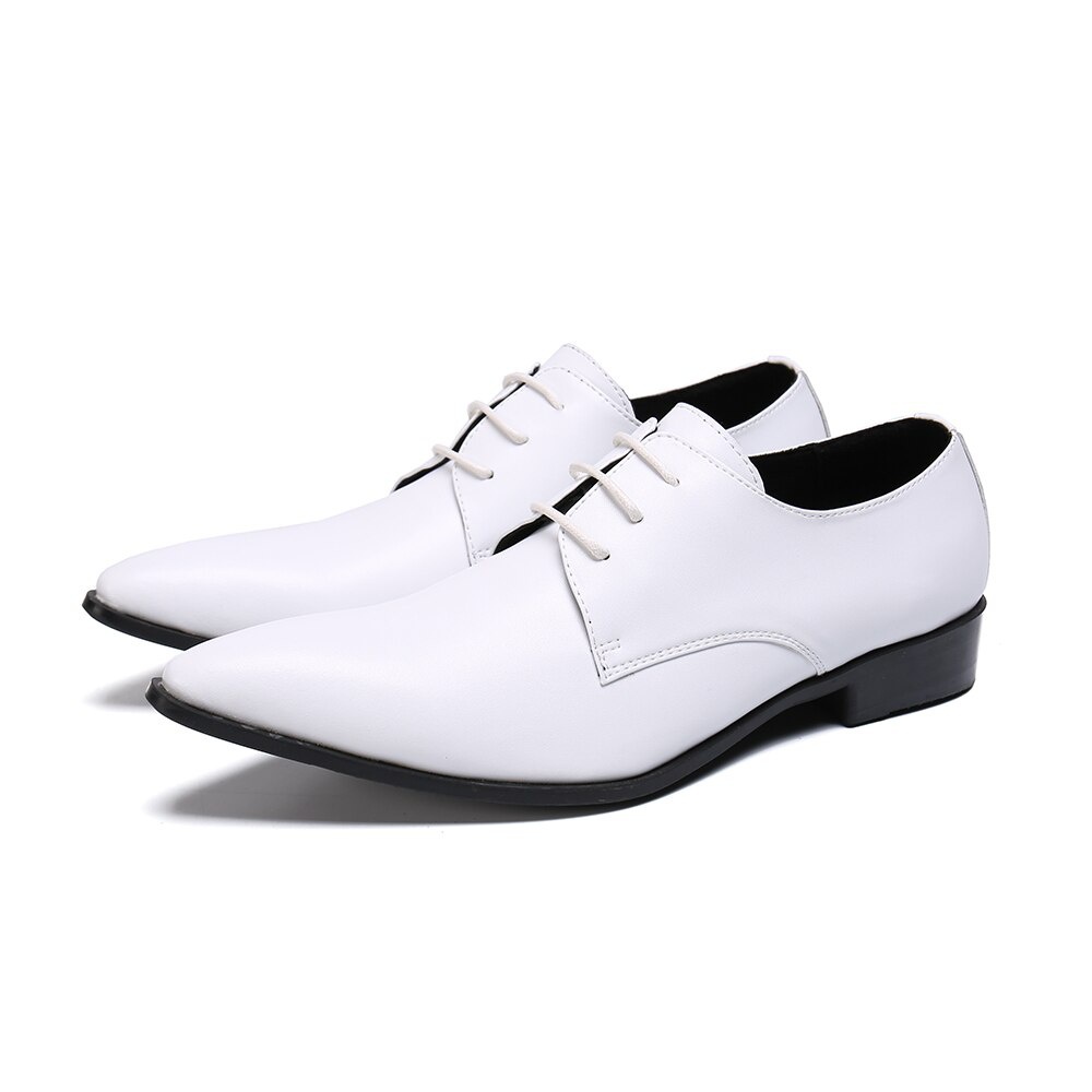Solid Leather Men Shoes Plus Size Lace Up Pointed Toe Formal Dress Men Shoes