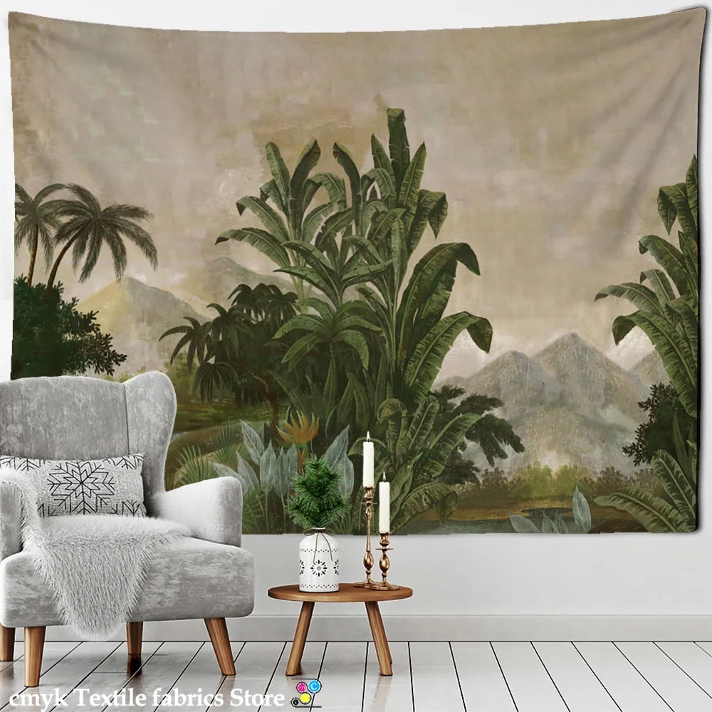 Green Palm Tree Tapestry Wall Hanging Boho Style Tropical Landscape Psychedelic Witchcraft Home Decor