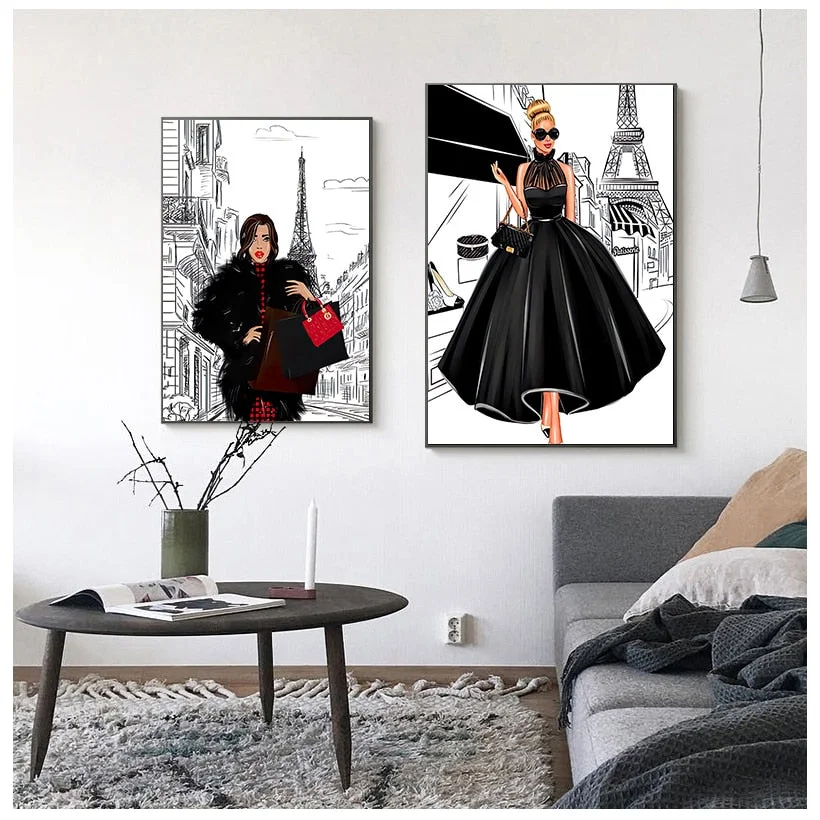Fashion Girl Bag Balloon Champagne Salon Wall Art Print Canvas Painting Nordic Posters And Prints Wall Pictures For Living Room