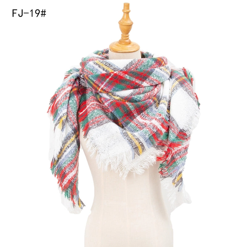 Hot Factory Direct Supply Autumn And Winter New Thickened Warm Circle Yarn Bristle Plaid Square Scarf For Women