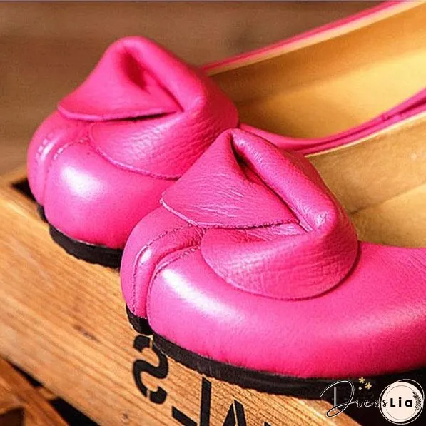 Rose Floral Cowhide Leather Flats Flats