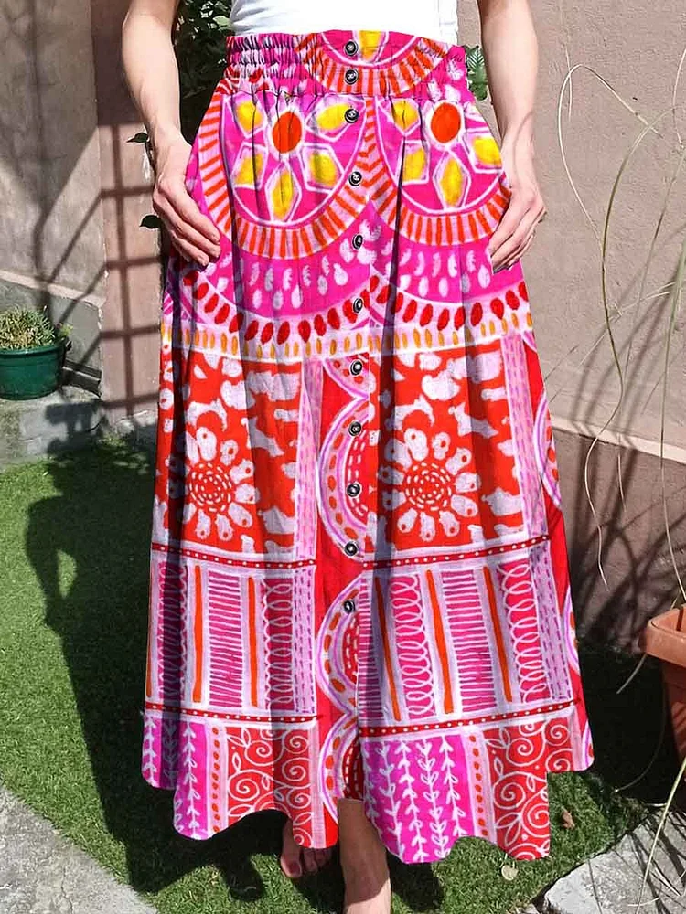 Women's Bohemian Ethnic Print Geometric Floral Print Cotton Skirt